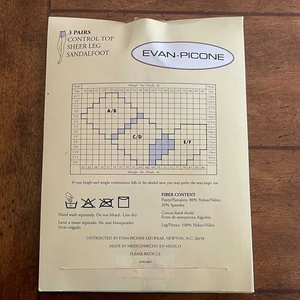 Evan-Picone Control Top Pantyhose 3-Pair Pack‎ Color Beige Size AB (Small) C-20